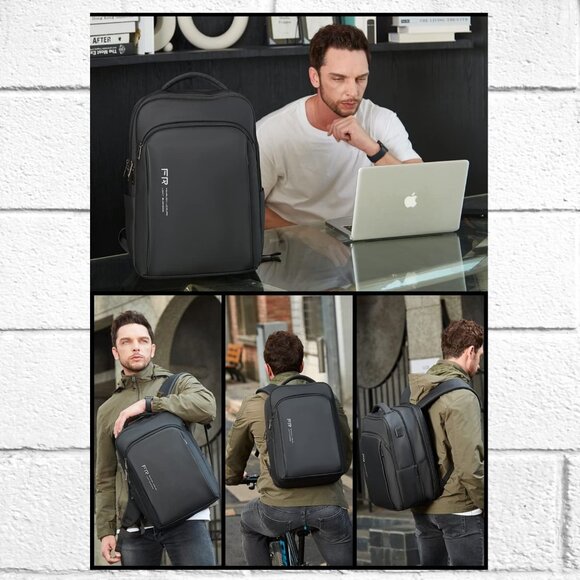 NWT! Fenruien Expandable Waterproof Laptop Backpack w/USB Cord & Luggage Strap - Picture 5 of 15